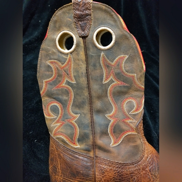 Boulet Men's 9 EEE width brown leather red accents roper boots - Picture 6 of 9